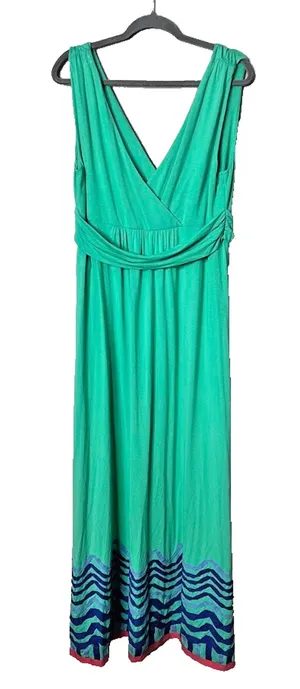 Boden Green Maxi Dress 14R Grosgrain Ribbon Detail V Neck‎ Beachy Resort Whimsy thumbnail 1