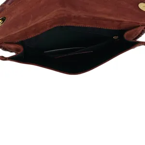 La Maroquinerie Sézane Brown Suede Leather Snap Pouch Purse Clutch Wristlet OS thumbnail 5