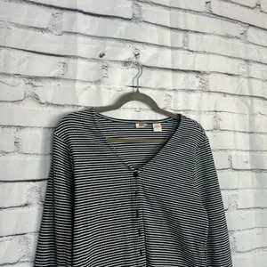 Levi’s Black White Stripe Ribbed Button Front Long Sleeve Women’s Large Top Y2K thumbnail 3