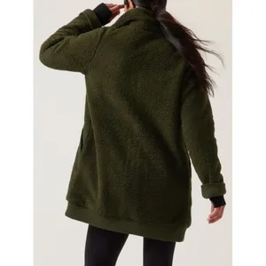 Athleta Tugga Coat Aspen Olive Long Edgy Sherpa Shearling Fuzzy Teddy Jacket XS thumbnail 2