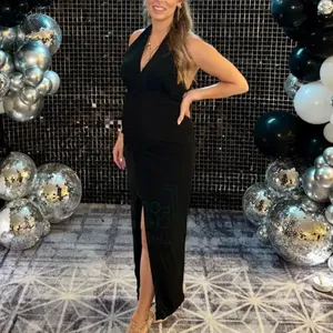 IRO Black Halter Gown XS Cocktail Ruched Maxi Dress Plunging Bodycon $365 FLAW thumbnail 5