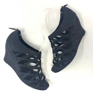 Eileen Fisher Caged Lattice Wedge Sandals‎ Black thumbnail 1