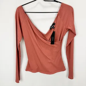 Lulus All Day Fave Rusty Rose Ribbed Surplice Long Sleeve Top Stretch Medium NWT thumbnail 5