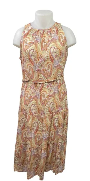 MNG Mango Nora Women's Multicolor Paisley Midi Tiered Boho A-Line Dress Size 2XL thumbnail 1