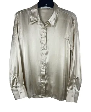 Abercrombie & Fitch Women’s Satin Button Up Top M Champagne Ivory Office NWT thumbnail 1