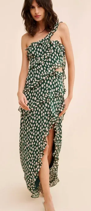 If By Sea Black White Polka Dot Stretch Maxi Dress Boho Wedding Guest Size M thumbnail 1