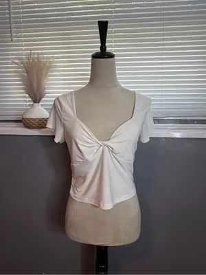 Haute Monde White Twist Front Sweetheart Neck Top Size L Y2K thumbnail 3