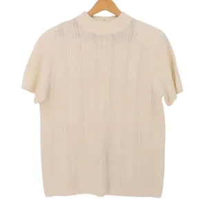 Alfred Dunner Vintage 90s Mock Neck Short Sleeve Sweater Sequin Womens Size M Cream Wool Blend thumbnail 1