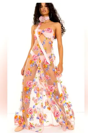 For Love & Lemons Embroidered Maxi Detailed Floral Appliqué NWT Size XS NWT thumbnail 5