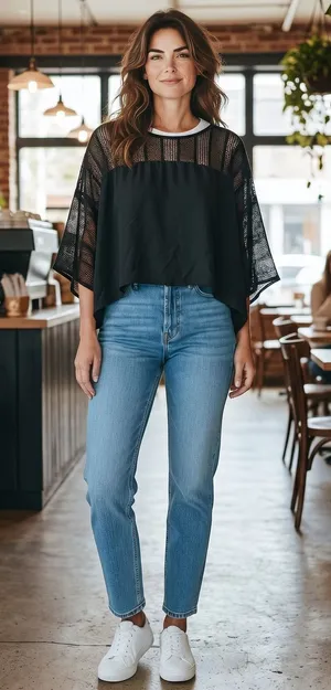 Zara Woman Black Mesh Panel Cropped Boxy Top Short‎ Sleeve Boat Neck Small thumbnail 1