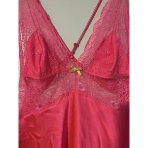 Victorias Secret Hot Pink‎ Satin Lace Slip Dress Crossback Negligee Bow thumbnail 6