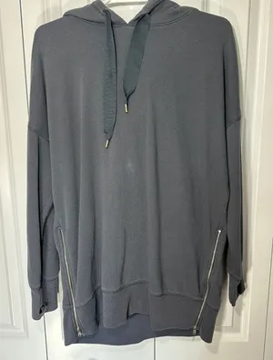 Aerie Hoodie Women M Gray City Side Zip Oversized Pullover Sweatshirt Distressed thumbnail 1