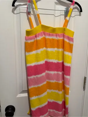 OP Ocean Pacific Terry Cloth Cover Up Dress Pink Yellow Stripe Size S thumbnail 5