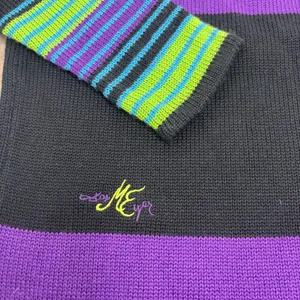 Obermeyer Vintage 90s Green Purple Neon Striped Ski Sweater Juniors Large thumbnail 5