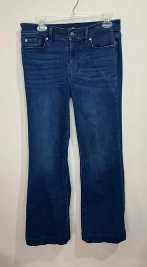 7 for all Mankind Dojo Blue Black Santiago Flare Jeans sz 29 Hemmed thumbnail 1