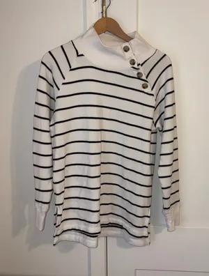 J.Crew $98 Woman’s S striped Wide Button mock neck button top Sweater Tunic thumbnail 1