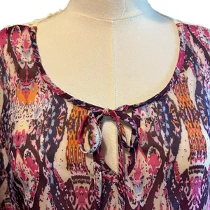 COMO Vintage Top Blouse Tunic SZ L Multicolor Sheer Crochet Bell Sleeves Boho thumbnail 3