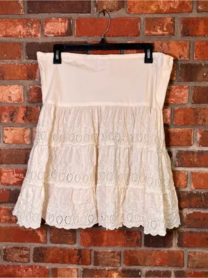 Vintage Lucky Brand womens eyelet lace tiered mini skirt y2k cream S thumbnail 4