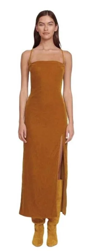 $426 Staud Women's Brown Bellamy Lace-Up Back Velvet Midi Dress Size Small thumbnail 1