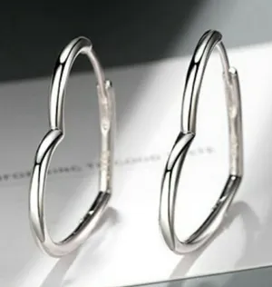 NEW Heart‎ Hoop Earrings, Rhodium Plated 925 Silver thumbnail 1
