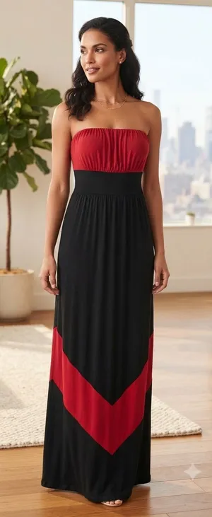 Elegant Strapless Red & Black Maxi Dress thumbnail 1