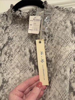 NWT She & Sky Sleeveless Snake-Print Tiered Dress in Gray and White thumbnail 2