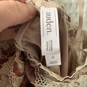 Auden demure taupe floral lace satin slip dress nightie coquette fairy whimsy XL thumbnail 3