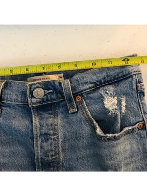 Levis Womens Ribcage Jean Shorts Blue Distressed Medium Wash Stretch Pockets 26 thumbnail 3