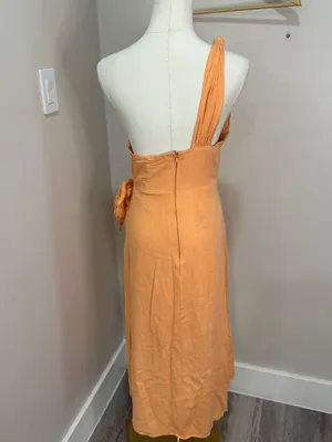 Hello Molly HOLDING ON MIDI DRESS ORANGE linen dress M here‎ comes the sun thumbnail 3