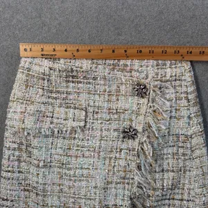 Zara Basic Women's Small Tweed Mini Skirt Fringe Wrap Hem Embellished Buttons thumbnail 8