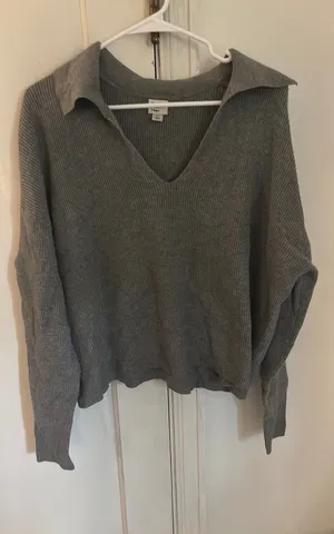 Target V-Neck Sweater Grey Ribbed thumbnail 1