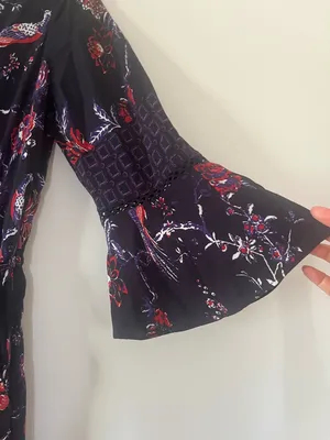 Anthropologie Maeve Floral Boho Jumpsuit 4 Purple Red Artsy Romantic Going Out thumbnail 4