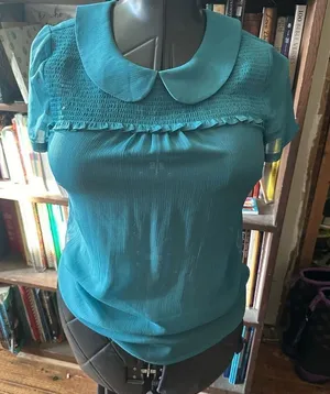 ModCloth green semi sheer Peter Pan collar feminine top thumbnail 1
