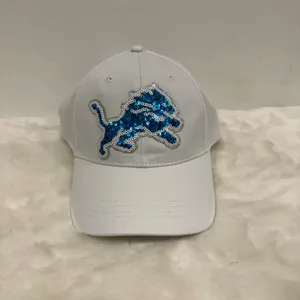 National Football League Detroit Lions hat! White baseball cap with glitter sequin lions logo!! thumbnail 2
