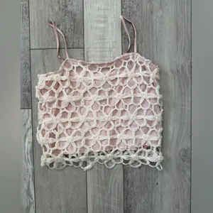 Anthropologie NWT HEYSON Lyla Floral Crochet Lace Barbiecore Tank Top cream/pink size small thumbnail 5