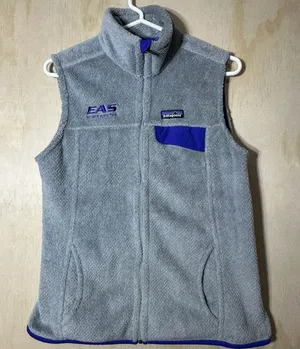 Patagonia Women’s Cozy Gray Fleece Vest‎ with Blue Detail Size Large thumbnail 1