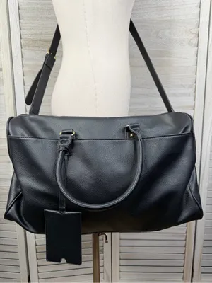JUSTFAB Black Vegan Leather Weekender Travel Overnight Duffle Bag thumbnail 1