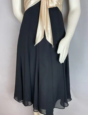 Vintage Chiffon Dress Bow Waist Satin V-Neck Sheer Sleeveless Homecoming Holiday thumbnail 3