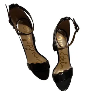 Sam Edelman Odila Black Patent Scalloped Ankle‎ Strap Block Heel Sandals Size 10 thumbnail 3