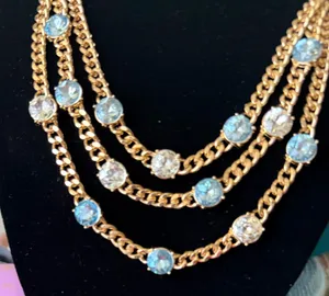 Ember Gold Multi-Row Necklace with Light Blue Crystal Accents thumbnail 3