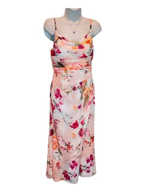 Azazie Deandra Pink Orange Floral Bridesmaid Altered Dress Size A2 NWT thumbnail 4