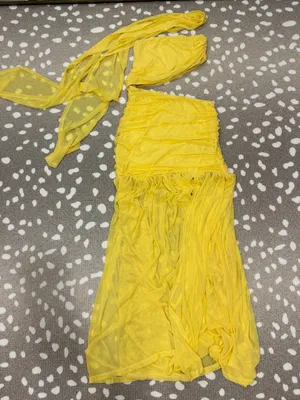 Amazon Yellow maxi dress cutout mesh ruched gown slit strapless neckscarf wedding guest thumbnail 2