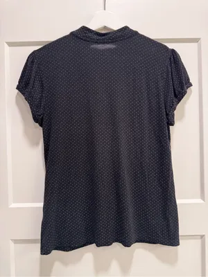 Y2K Polka Dot Button Up Cap Sleeve Blouse Black Size M thumbnail 4