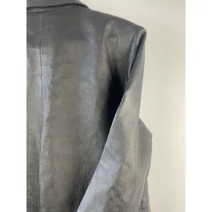 Vtg 90s Bagatelle Black Leather Blazer Jacket Womens 12P Petite 3-Button Coat thumbnail 10