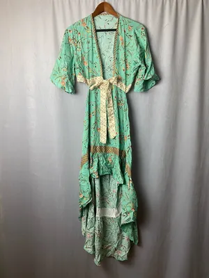 Bohemian Sage Floral High-Low Tie-Waist Boho Festival Dress S thumbnail 2