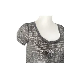 American Eagle Crochet Sheer See Though Top Size S Gray BOHO Lace Short Sleeve thumbnail 9