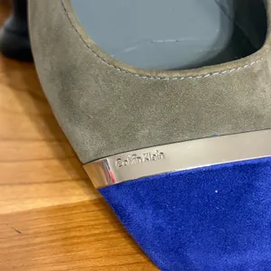 Calvin Klein Pash Suede Flats Olive Green Cobalt Blue Cap Toe Silver Detail 8M thumbnail 4