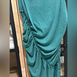 Anthropologie maxi dress The Gabbie Strapless Ruched Tube midi Celandine teal thumbnail 4
