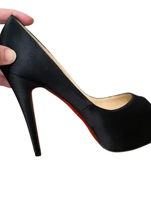 Christian Louboutin Very Prive Black Satin Peep Toe Platform Heels Women 37.5 thumbnail 7