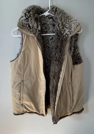 romantic vintage faux fur vest w/‎ pockets casual warm winter glam women size M thumbnail 1